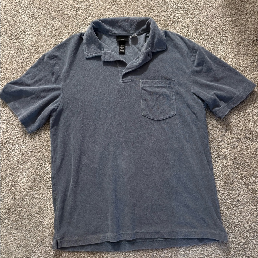 H&M Men's Terry Polo in Slate Blue with Chest Pocket